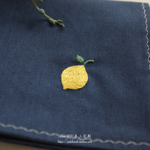 Hand embroidered lemon cotton linen handkerchief finished gift customization