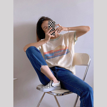 Small sub-denim broadlegged pants Eurogoods Summer clothing online Red Lively Minus salt Department wears a T-shirt Two suit women Summer