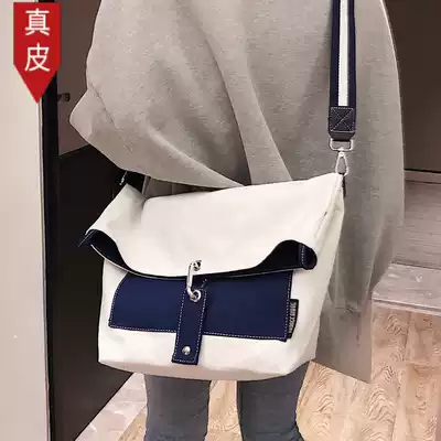 Leather small mk canvas bag female 2021 new college student class commuter shoulder messenger totter cloth bag large capacity
