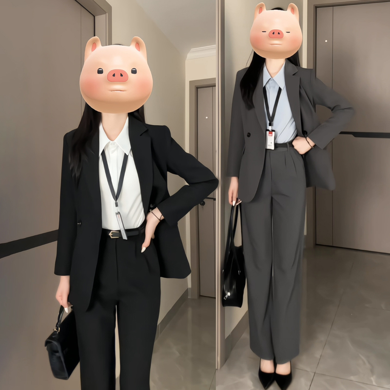 Tall People Wear a Complete Set of Formal Women's Suits for Commuting, Including Mid-Length Suits for College Students, Civil Servants, and Teaching Staff Interviews