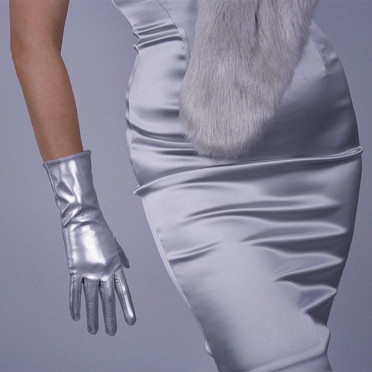 Tech Gloves Faux Patent Leather Wrist Long Short Coffee Black White Touchscreen 28cm LLDLLNT