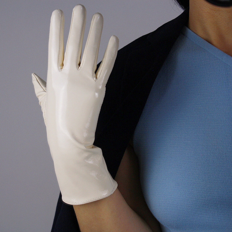 Tech Gloves Faux Patent Leather Wrist Long Short Coffee Black White Touchscreen 28cm LLDLLNT