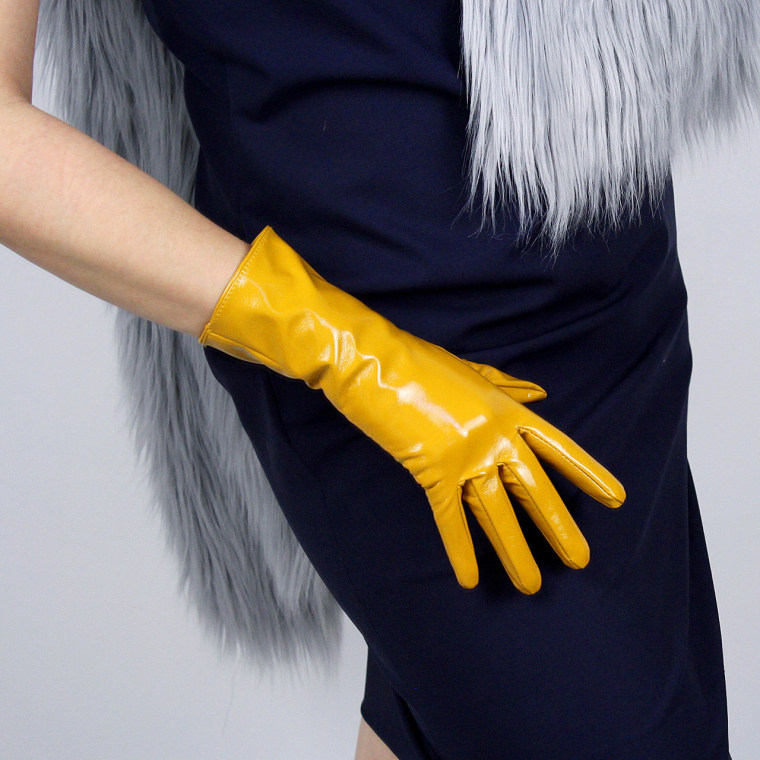 Tech Gloves Faux Patent Leather Wrist Long Short Coffee Black White Touchscreen 28cm LLDLLNT