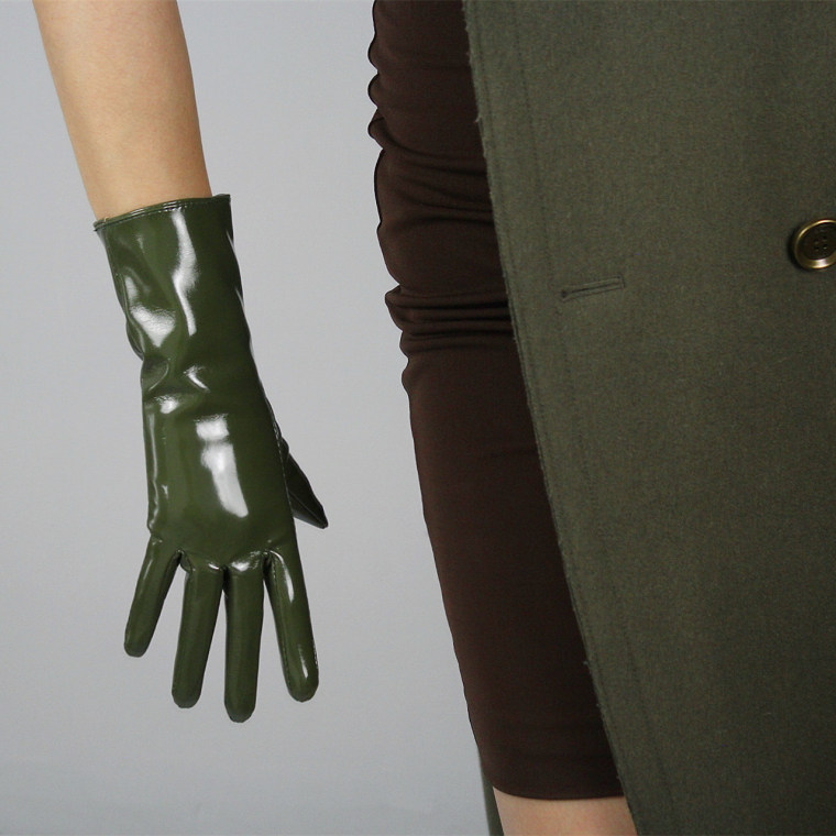 Tech Gloves Faux Patent Leather Wrist Long Short Coffee Black White Touchscreen 28cm LLDLLNT