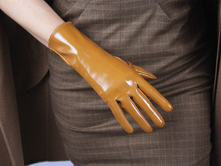 Tech Gloves Faux Patent Leather Wrist Long Short Coffee Black White Touchscreen 28cm LLDLLNT