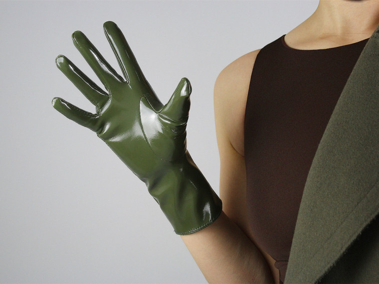 Tech Gloves Faux Patent Leather Wrist Long Short Coffee Black White Touchscreen 28cm LLDLLNT