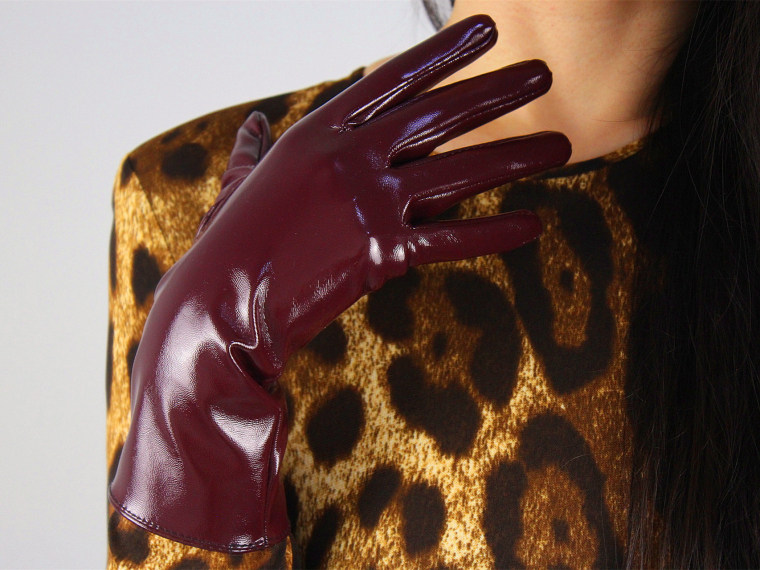 Tech Gloves Faux Patent Leather Wrist Long Short Coffee Black White Touchscreen 28cm LLDLLNT