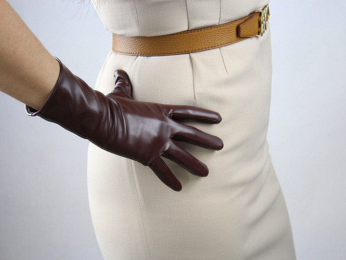 Tech Gloves Faux Patent Leather Wrist Long Short Coffee Black White Touchscreen 28cm LLDLLNT
