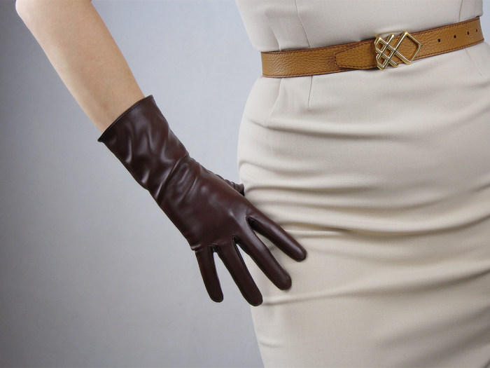 Tech Gloves Faux Patent Leather Wrist Long Short Coffee Black White Touchscreen 28cm LLDLLNT