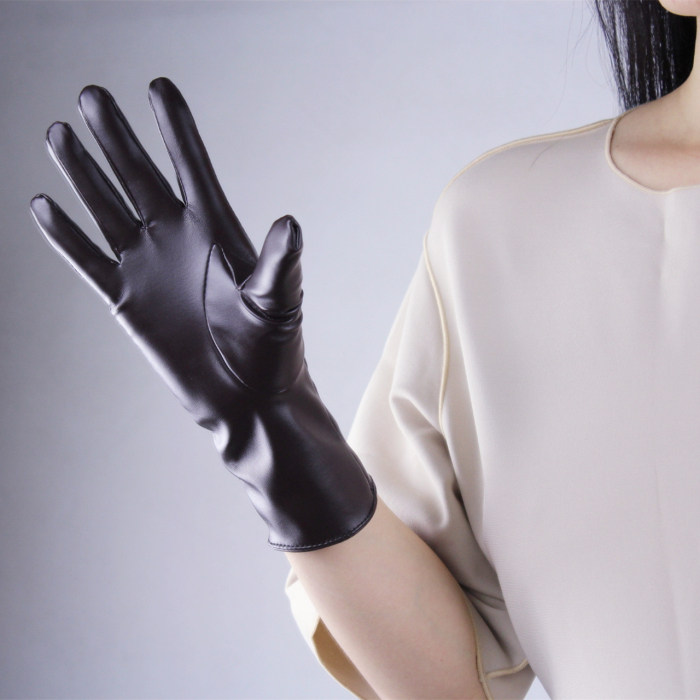 Tech Gloves Faux Patent Leather Wrist Long Short Coffee Black White Touchscreen 28cm LLDLLNT