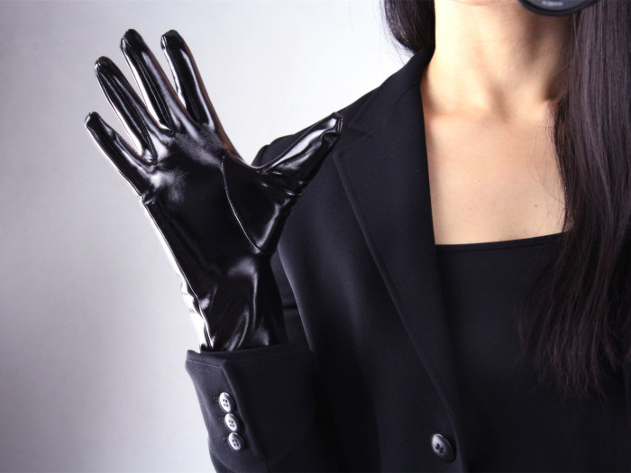 Tech Gloves Faux Patent Leather Wrist Long Short Coffee Black White Touchscreen 28cm LLDLLNT