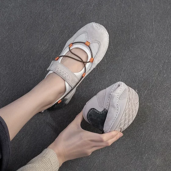 上海杰骤2025春夏新款透气网面运动风凉鞋小众休闲单鞋时尚潮女鞋