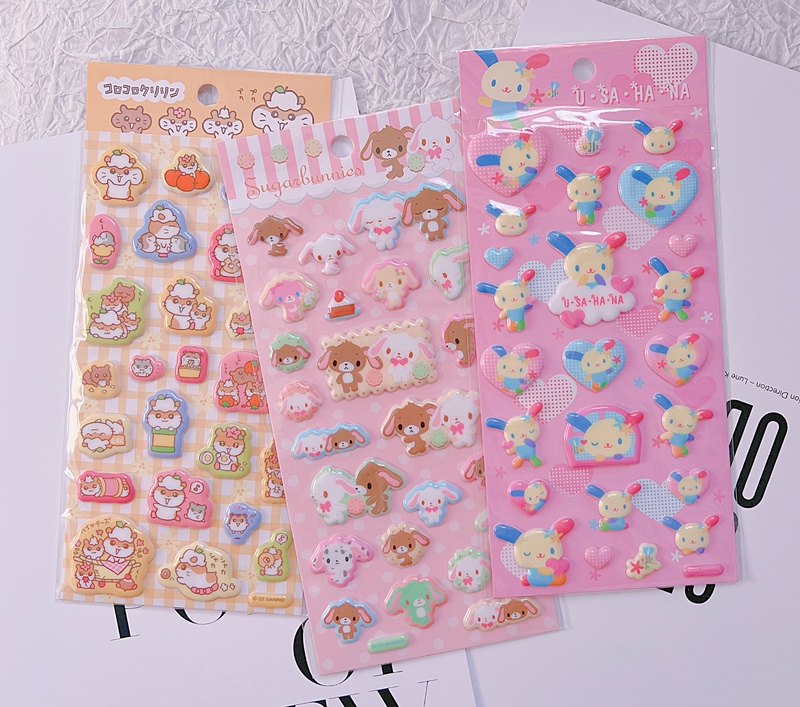 Japanese-Style Cute Cartoon Flower Bunny Dessert Rabbit Cola Bell Vintage Sticker 3D Three-Dimensional Shiny Marble Sticker Decal