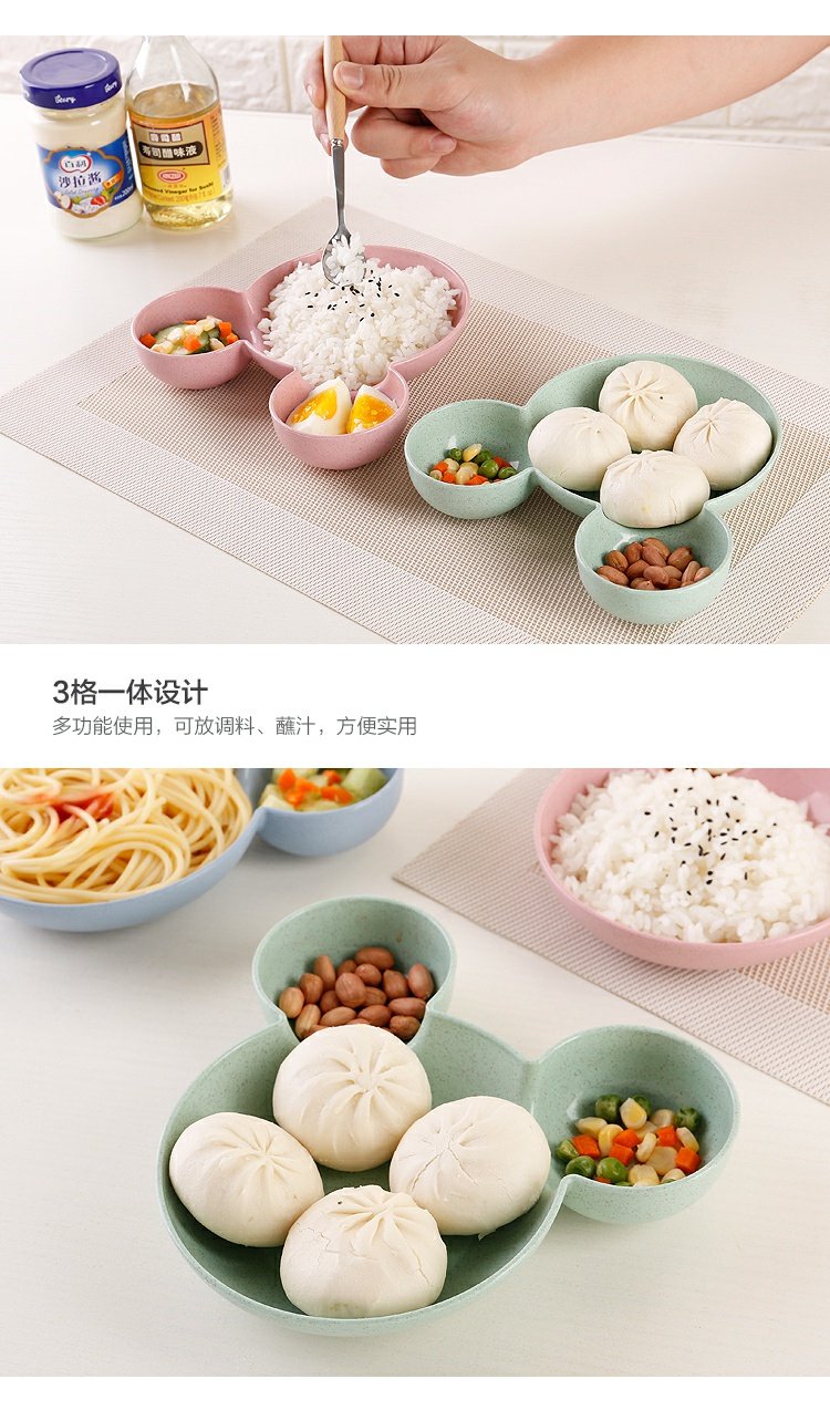 Đĩa cho trẻ em Đĩa riêng biệt Bát gốm Hoạt hình Bữa sáng Tấm cơm gia đình Pan Pan Bộ đồ ăn Mickey - Đồ ăn tối khay gỗ đựng thức ăn