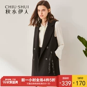 Qiu Shui Yiren 2018 mùa thu mới của phụ nữ rắn phù hợp với màu sắc cổ áo dài straight jacket coat vest