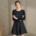 Qiu Shui Yiren 2017 Winter New Women Vòng cổ dài tay Eo Eo Váy kẻ sọc mỏng váy sơ mi Sản phẩm HOT