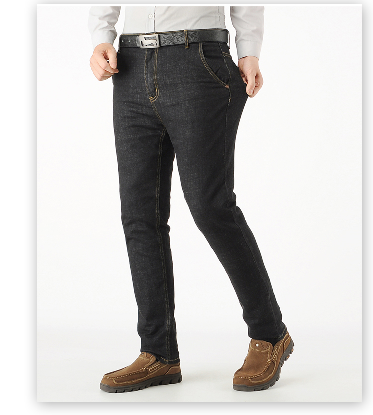 Quần denim xuống quần nam dày có thể tháo rời lót vịt xuống quần sống denim giản dị quần thẳng mùa đông quần tây nam