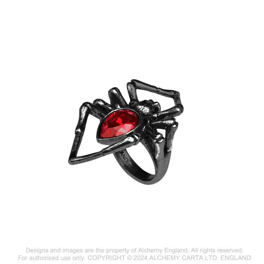 Британский бренд A Alchemy Gothic R222B Чёрная вдова Чёрная вдова красный кристалл паук кольцо