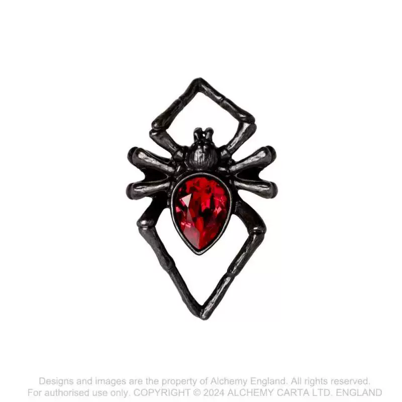 Британский бренд A Alchemy Gothic R222B Чёрная вдова Чёрная вдова красный кристалл паук кольцо