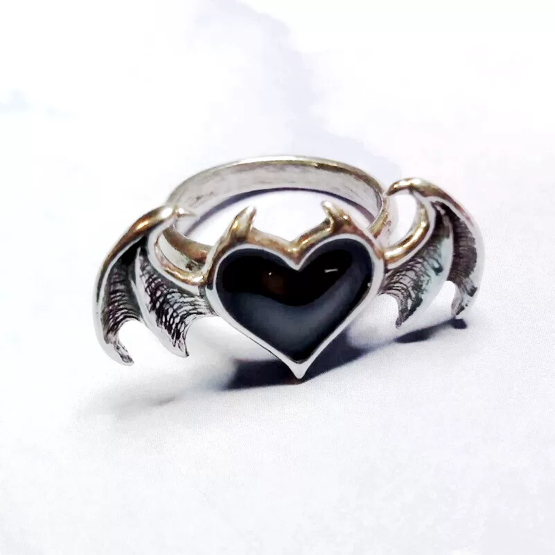 [Alchemy Gothic R240 Blacksoul чёрный дух Gothic сердце рок-панк винтажное кольцо]