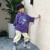 Pear family star trek round neck pure cotton half sleeve 2021 summer new Western style short-sleeved t-shirt simple childrens clothing