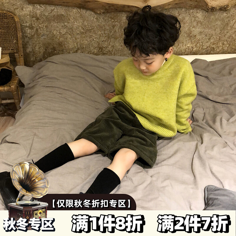 Child Bull Oil Fruits Green Round Collar Sweater 2022 New Ocean Gas Boy Spring Autumn time Tide Baby Loose Fashion Boy Dress-Taobao