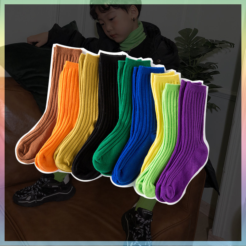 Children's autumn and winter cotton socks Boys tide ins Korean version personality warm Foreign school color baby tube socks cool