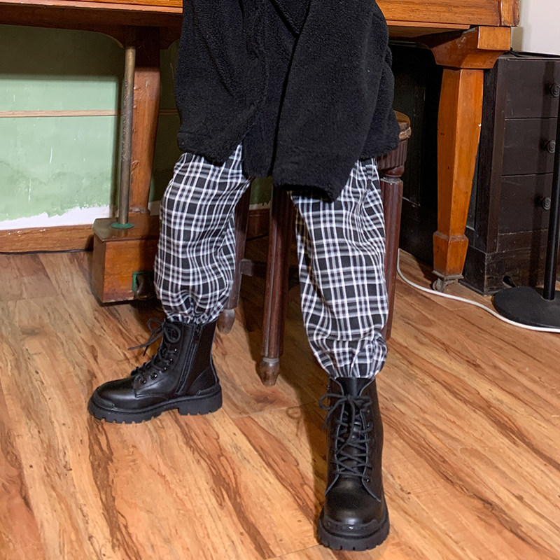 High sweet pear vortices original children black and white plaid bunches pants female boy Spring and autumn style Elegant Trendy Pants Tide