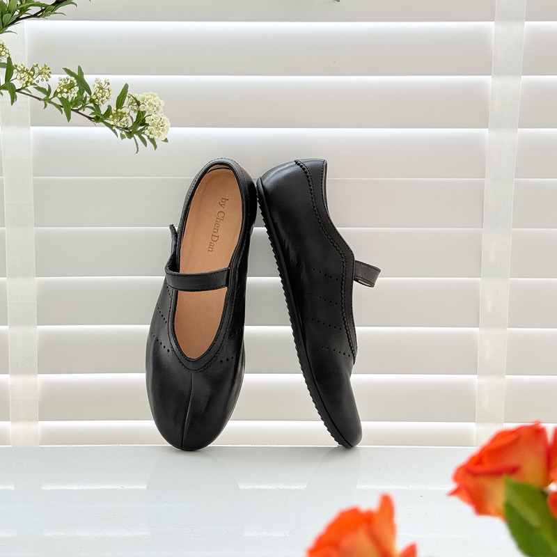 Handmade Shoes Chendan Chen Dan Women's Shoes Single Strap Ballet Flats French Style Black Mary Jane Granny Shoes
