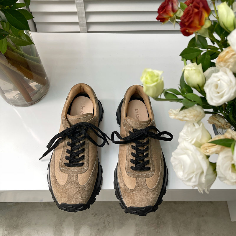 [August 11 Release] Khaki Sneakers with Laces, Genuine Leather Hiking Shoes, Chendan Women's Shoes
