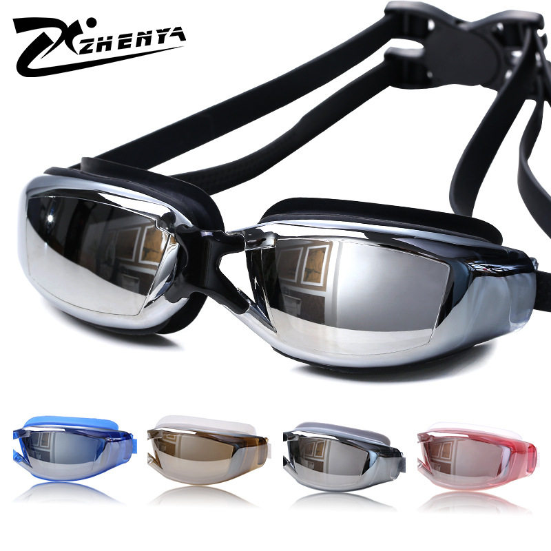 Zhenya swimming goggles waterproof and fog-proof high-definition swimming glasses male and female large frame electroplating myopia flat light swimming glasses factory home
