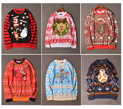 Fried chicken good-looking men and women plus velvet knit round neck sweater Christmas theme sweater