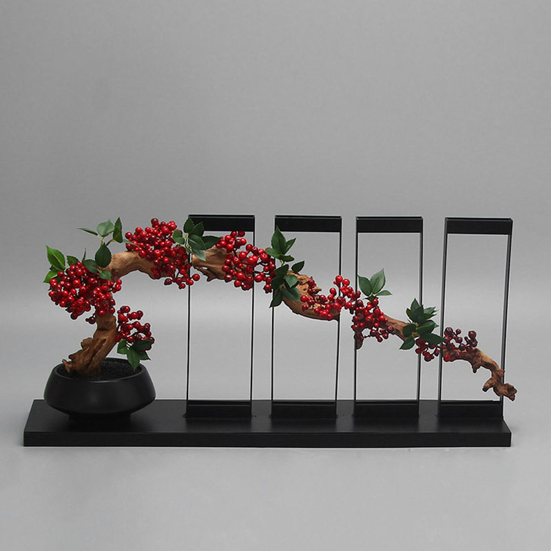 New Chinese dried flower decoration decoration Home living room wine cabinet Creative decorations Zen fortune tree art Micro-landscape