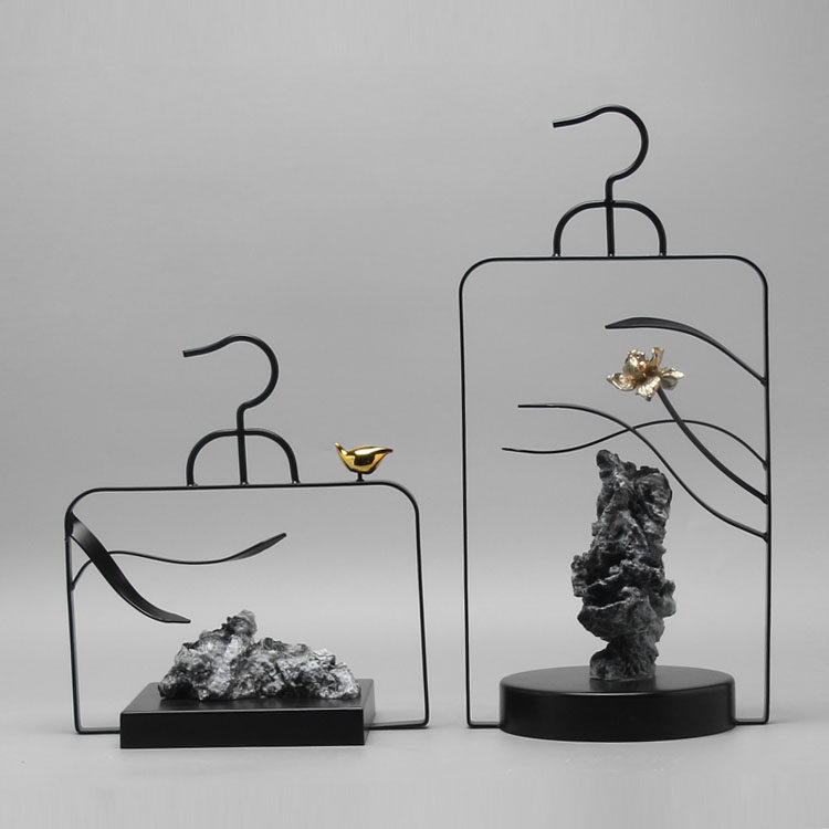 New Chinese style modern creative iron art stone decoration model room hotel sitting room TV cabinet porch soft decoration