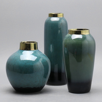 Modern light luxury creative green gold edge Vase ornaments living room flower arrangement pattern room porch soft decorations