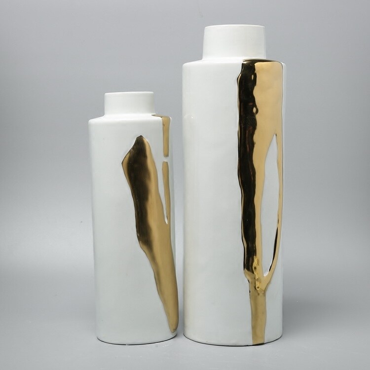 Modern New Chinese Gold Ceramic Vase Fittings Creative Indoor Living Room Flower Nordic Ceramic Decorations