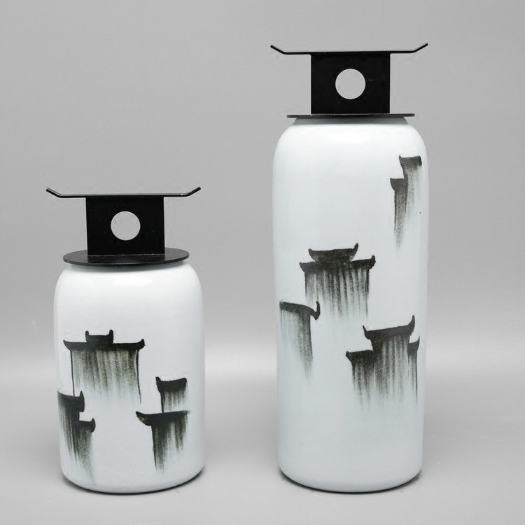 New Chinese-style creative palace pattern ceramic storage tank decoration model room living room TV cabinet porch decoration utensils