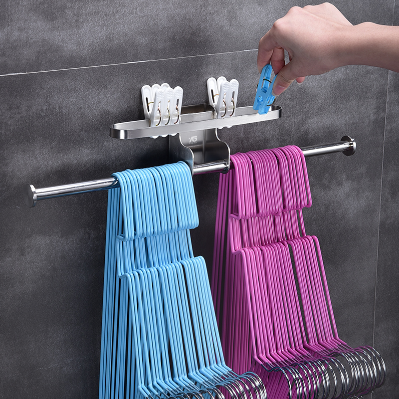 Hanger storage artifact wall-mounted balcony free punch multi-function magic folding finishing support household home shake