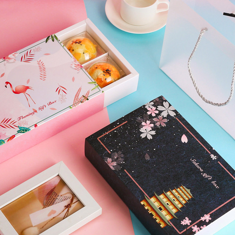 Snowy Lady Box 6 Grain Packed Moon Cake Egg Yolk Crisp Snack Box Green Group Packing Box Hand Gift Box