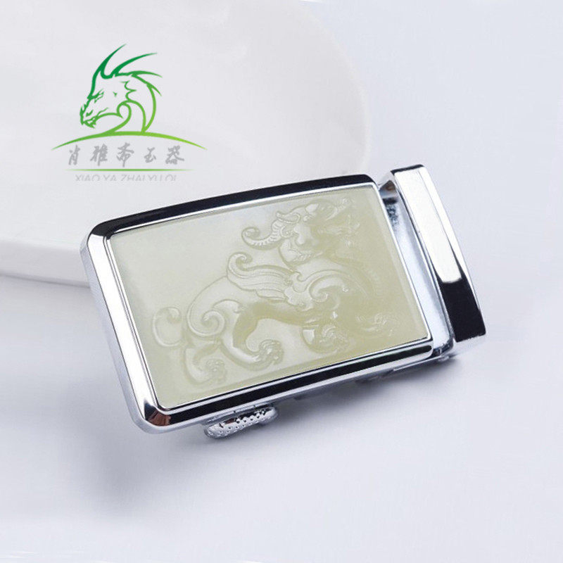 Xiao Yazhai Natural and Tian Yuqing Baiyu Jade Leash with Leash Belt Buckle Men's Sugar White Jade Leather Cubula Belt Head Buckle