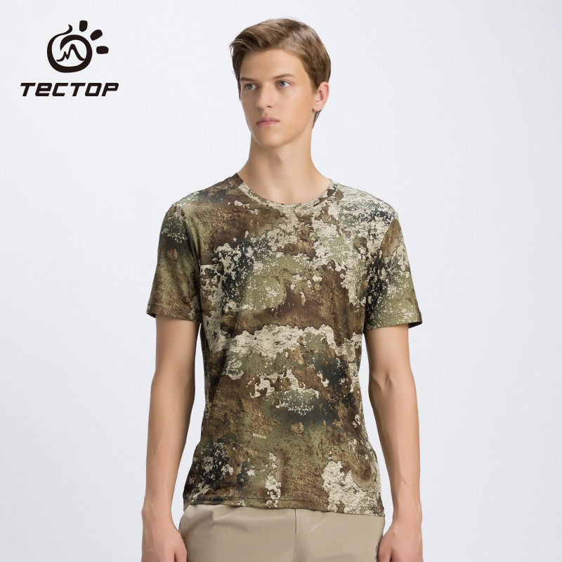 TECHCTOP EXPLORE THE CAMOUFLARES SPEED DRY T-SHIRT MALE LEAVES CAMOUFLARES SHORT AND BREATHABLE BLOUSE LARGE SIZE SHORT SLEEVE MEN T-SHIRT