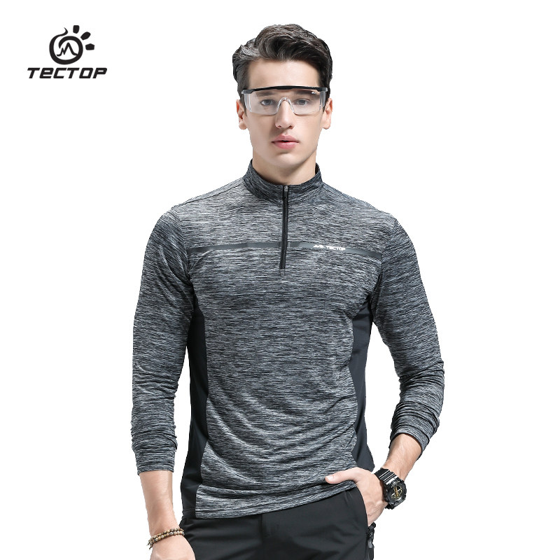 TECHCTOP EXPLORE THE OUTDOOR SPEED DRY LONG T-SHIRT MALE COLLAR LONG SLEEVE QUICK DRY COAT LIGHT AND BREATHABLE MOUNTAINEERING WEAR LARGE SIZE