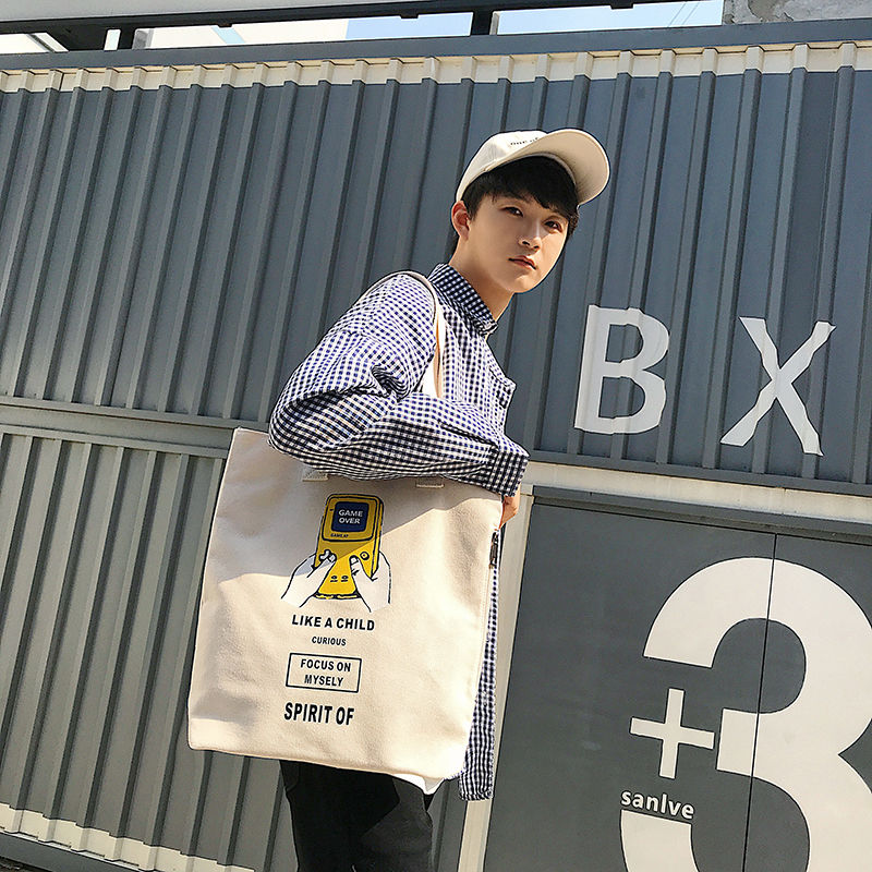 Shoulder bag men's Korean version casual literary art handbag canvas bag tide large capacity Japanese ins student cloth bag bag female