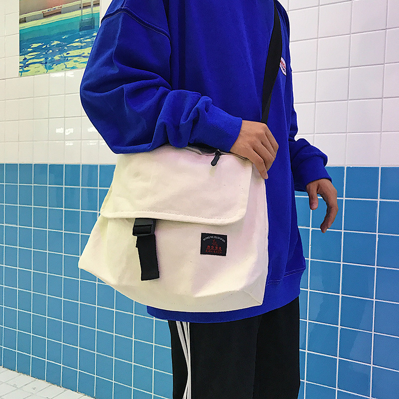 ins student canvas messenger bag male Hong Kong style large-capacity riding backpack Japanese Harajuku youth postman large bag