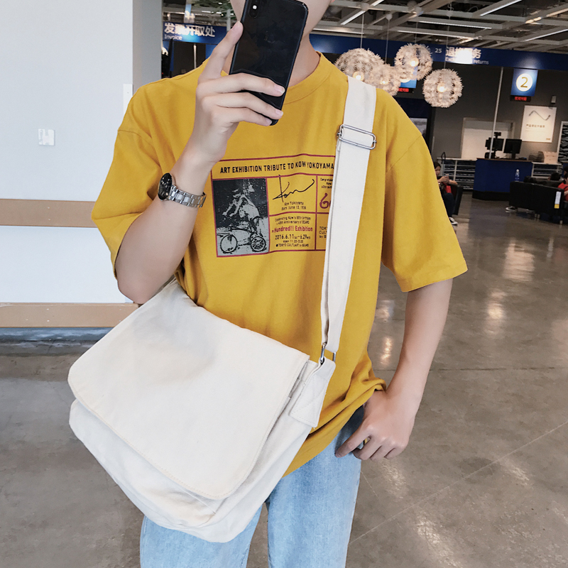 Men's bag Han version Slanted Satchel shoulder bag Canvas Postbag art big bag Multi-purpose Leisure handbag Trans-shoulder bag