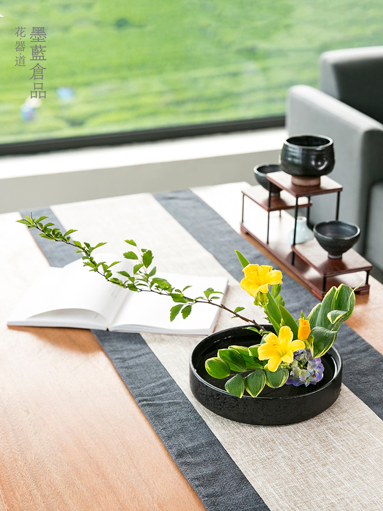 Bread disc Ceramic flower arrangement Flower vase Retro Zen Chinese-Style Japanese-style flower arrangement vessel Xiaohara Liu Jianshan flower arrangement basin