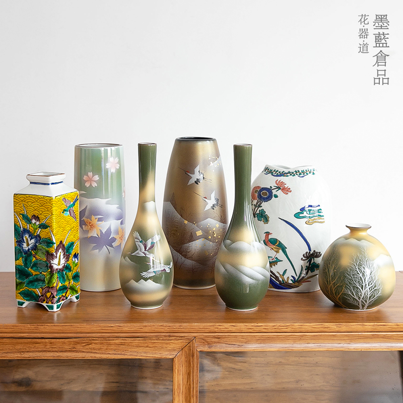 Japanese Imported Kutani Ware Flower Vase Ornament, Japanese-Style Flower Vessel, Flower Arrangement Vessel, Art Collection, Interior Decoration, Gift