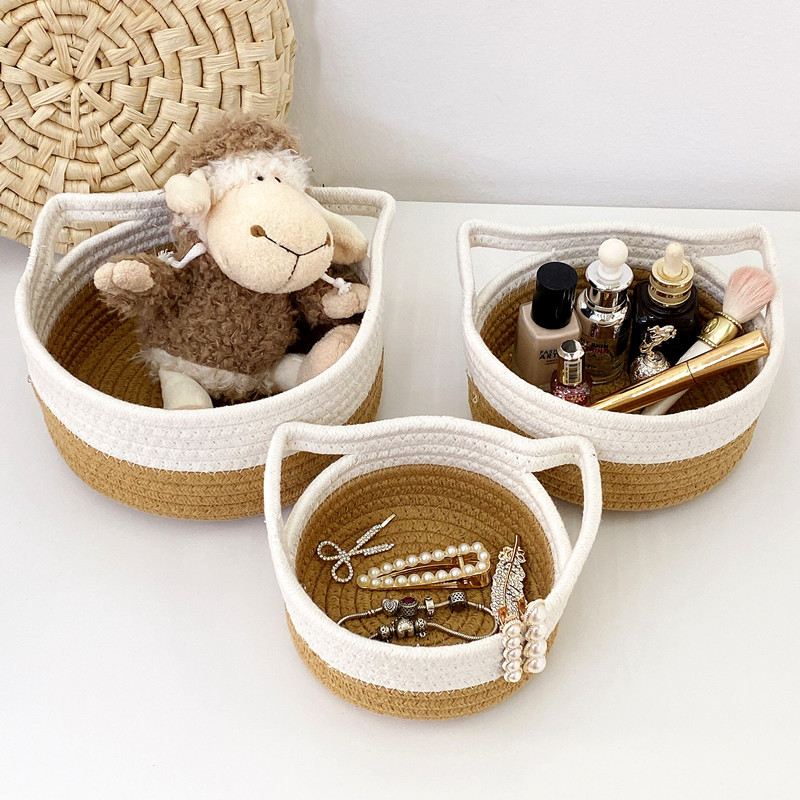 Cat ear environmental protection desktop storage basket cotton rope woven sundries key organization storage basket jewelry cosmetic storage box