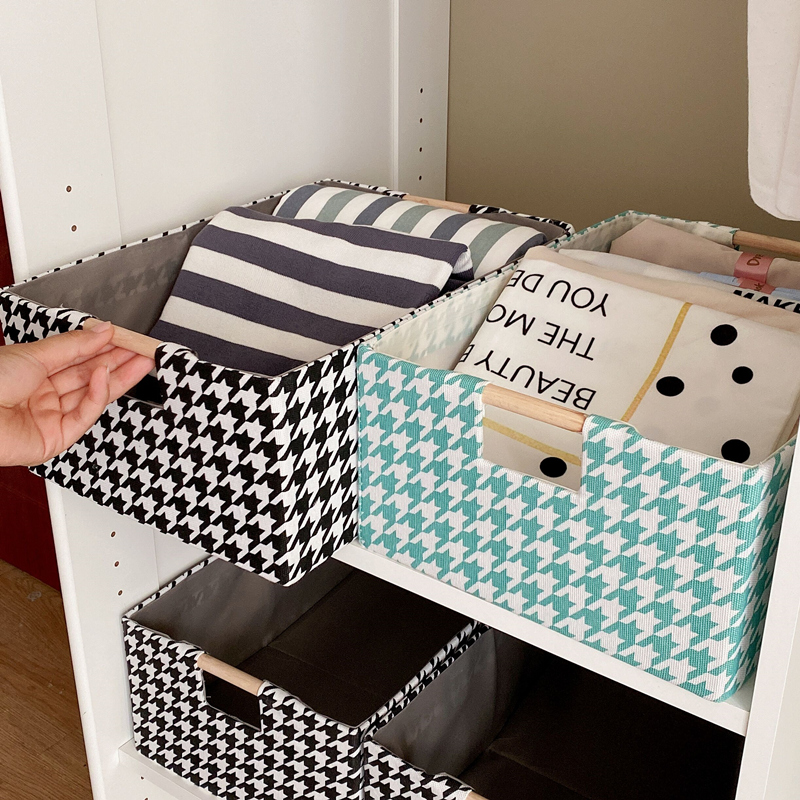 Kilobird Lattice Wooden Handle Containing box Desktop Key Debris Containing box Folded Wardrobe Drawer-style clothes containing basket