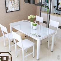 Tempered glass dining table round simple modern small apartment paint dining table and chair combination restaurant family table